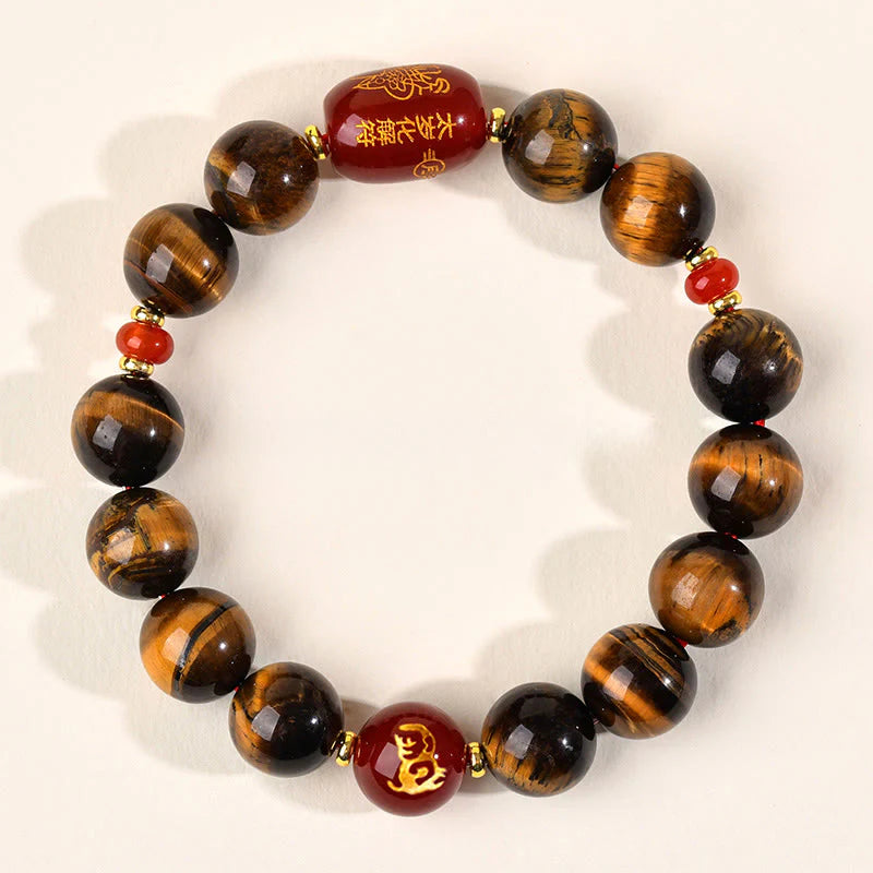 Buddha Stones 12 Chinese Zodiac Natural Tiger Eye Red Agate Protection Bracelet