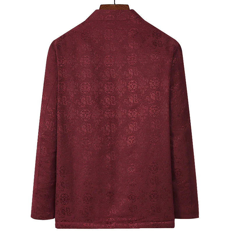 Buddha Stones Embroidery Pattern Stand Collar Long Sleeve Men's Tang Suit Jacket With Pockets