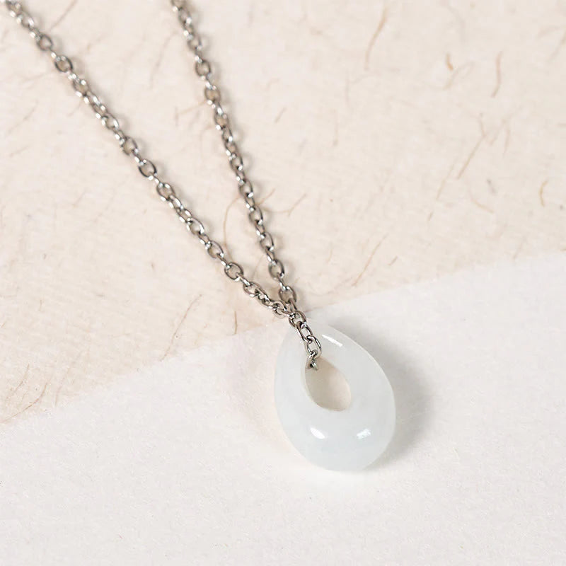 Buddha Stones Water Droplet White Jade Luck Necklace Pendant