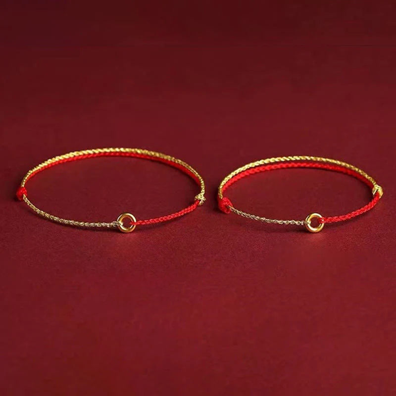 Buddha Stones Small Peace Buckle Braided String Adjustable Connection Bracelet Anklet