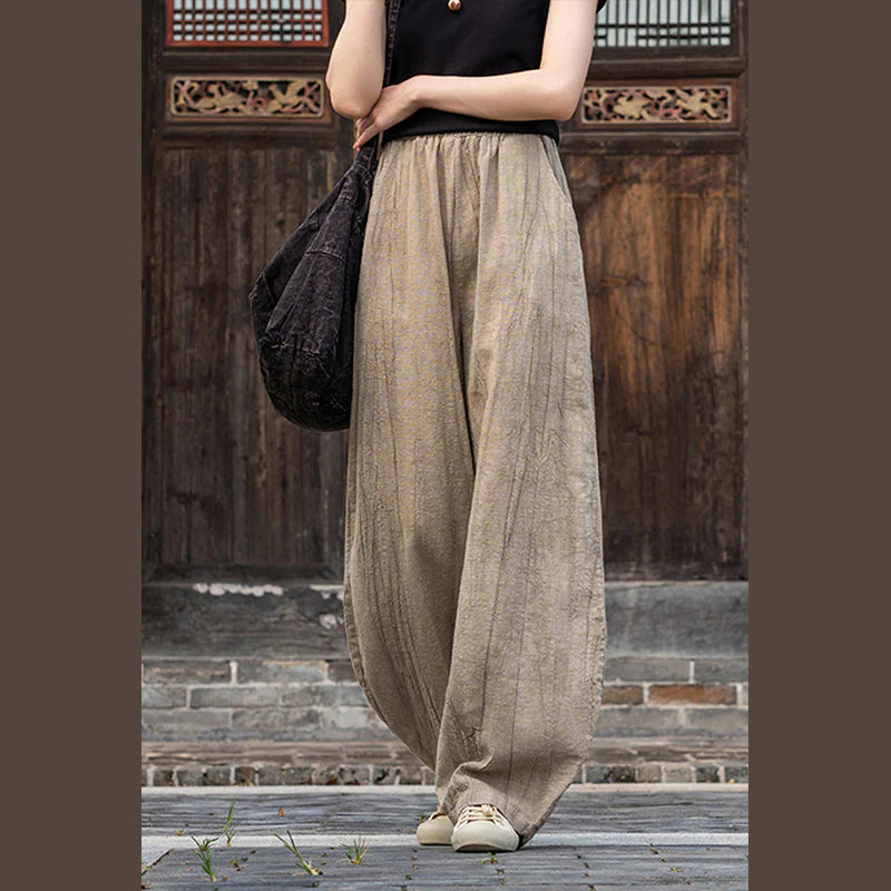 Buddha Stones Ramie Cotton Linen Pants Tie-dye Design Trousers Loose Zen Yoga Women's Pants with Pockets