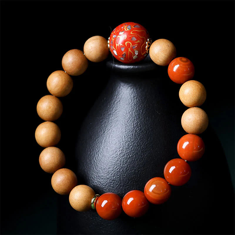 Buddha Stones Lacquer Craft Bead Sandalwood South Red Agated Protection Bracelet