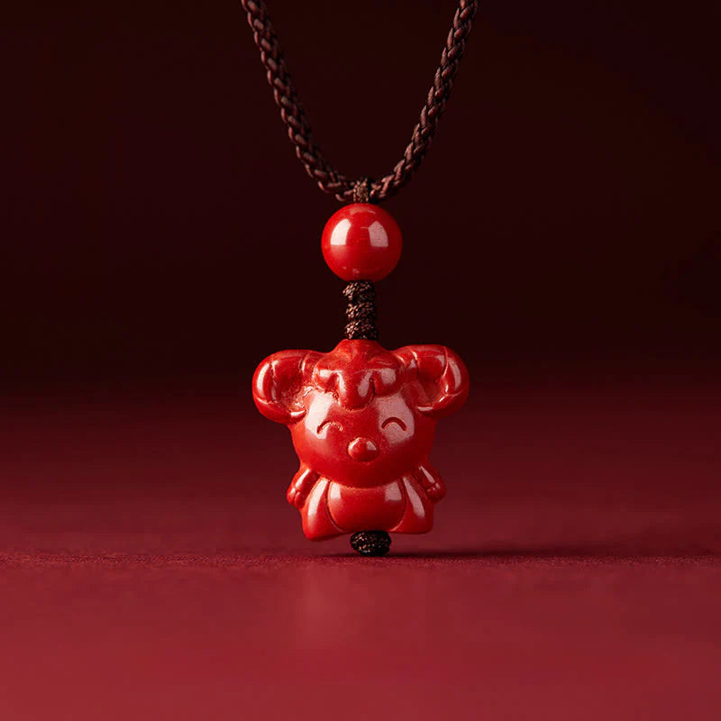 Buddha Stones Year Of The Horse Chinese Zodiac Engraved Design Cinnabar Blessing Rope Necklace Pendants