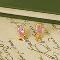 Buddha Stones Pink Purple Tulip Zircon Copper Healing Stud Earrings