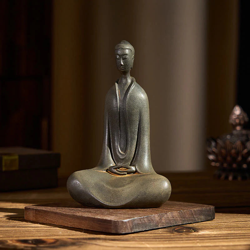 Buddha Stones Handmade Sakyamuni Buddha Iron Powder Rust Cast Resin Statue Home Decoration