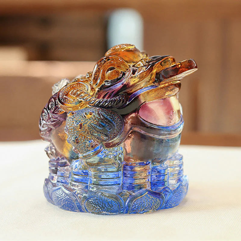 Buddha Stones Feng Shui Frog Coins Handmade Liuli Crystal Art Piece Wealth Home Office Decoration