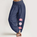Buddha Stones Cotton Om Lotus Flower Pattern Women's Elastic Waist Harem Pants