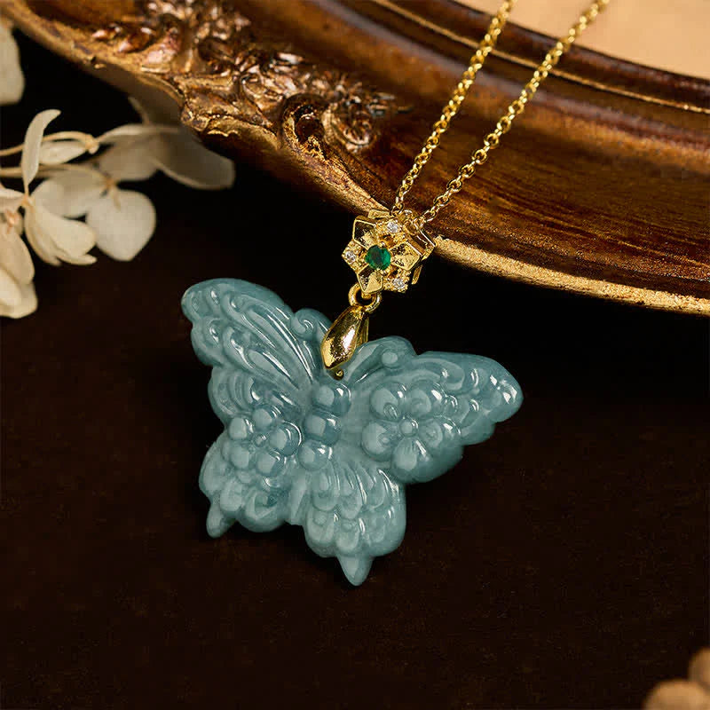 Buddha Stones FOR DEAREST MOTHER Jade Butterfly Abundance Necklace Pendants Includes Gift Message Card