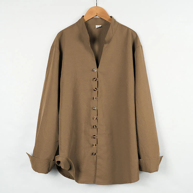 Buddha Stones Solid Color Buttons Fall Long Sleeve Men's Shirt