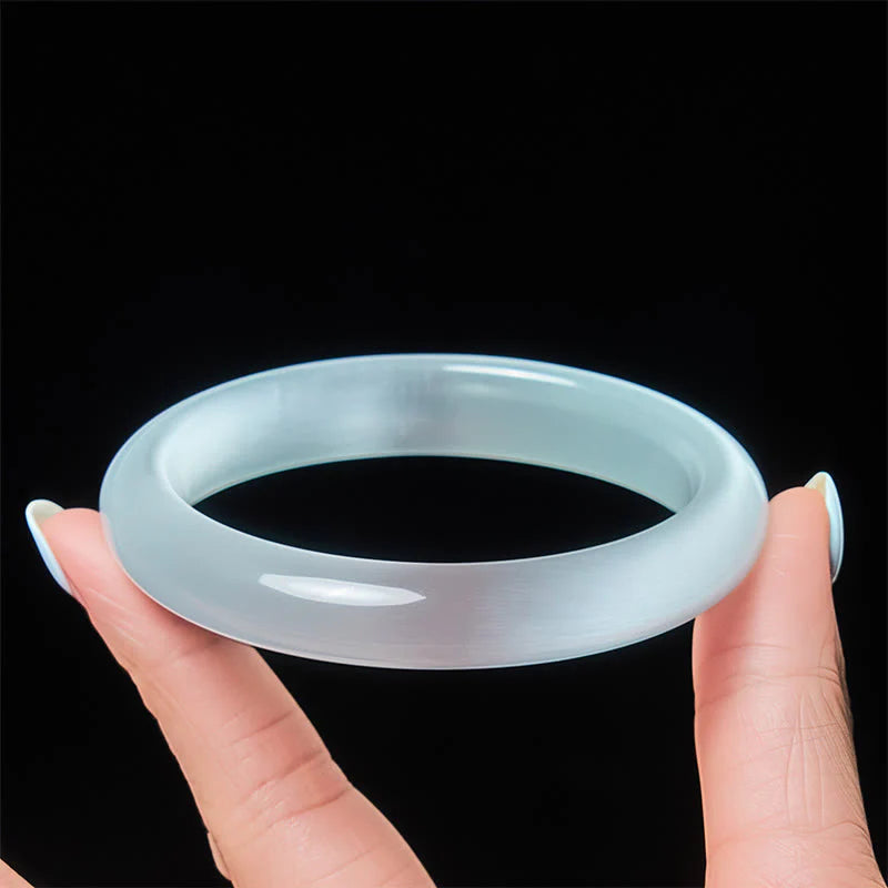 Buddha Stones White Cat's Eye Abundance Spiritual Cuff Bangle Bracelet