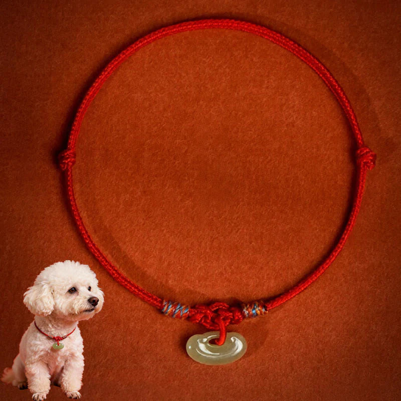 Buddha Stones Red String Plaited Jade Protection Adjustable Cats Dogs Pet Collar