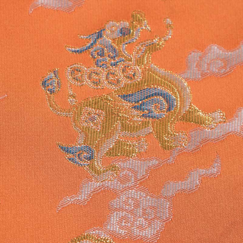 Buddha Stones Orange Kirin Auspicious Clouds Frog-Button Long Sleeve Men's Jacket With Pockets
