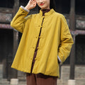 Buddha Stones Winter Solid Frog-Button Long Sleeve Cotton Women's Thermal Jacket With Pockets