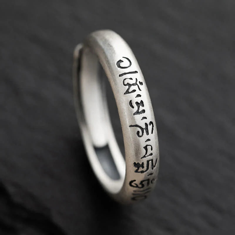 Buddha Stones 990 Sterling Silver Six True Words Om Mani Padme Hum Love Peace Ring (Extra 35% Off | USE CODE: FS35)