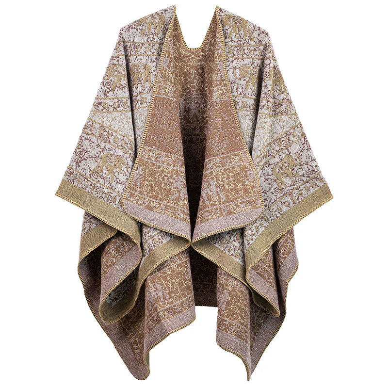 Buddha Stones Tibetan Jacquard Elephant Geometry Pattern Unisex Cozy Scarf Shawl