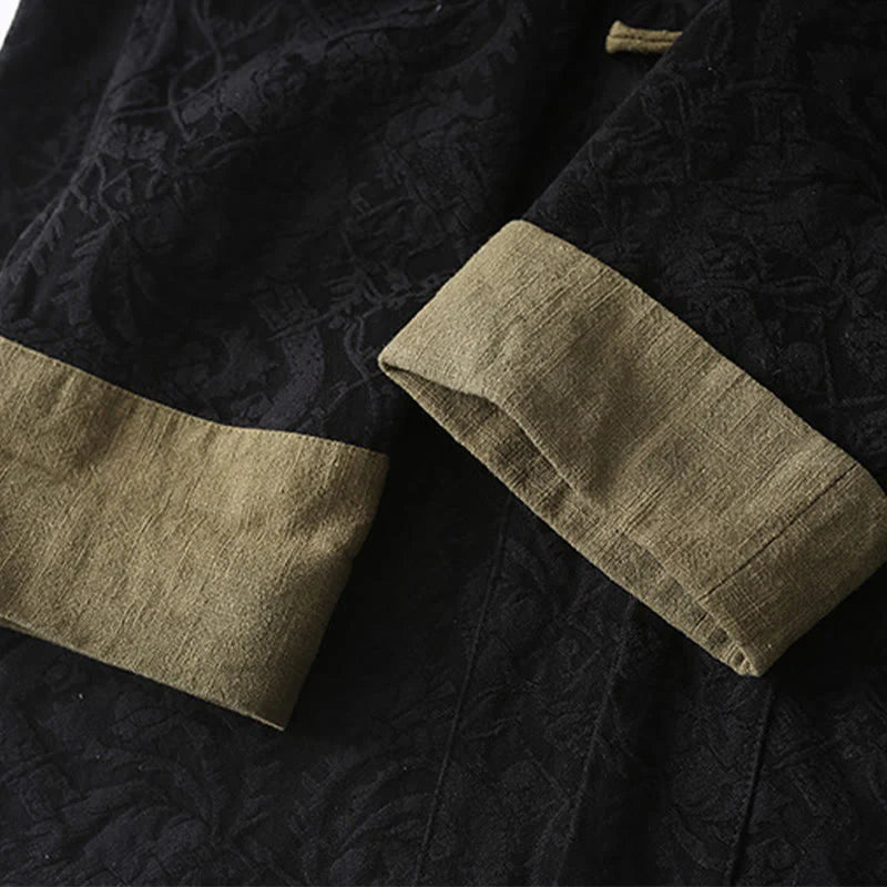 Buddha Stones Spring Jacquard Men's Frog-Button Cotton Long Sleeve Jacket With Pockets