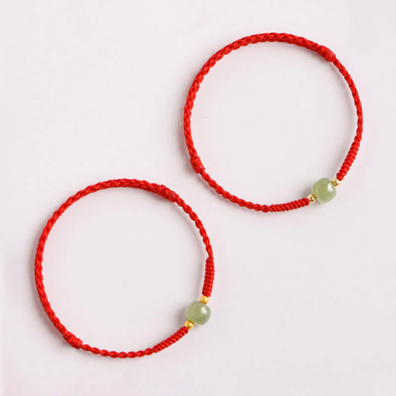 Buddha Stones Handmade Jade Lucky Bead Prosperity Braided Bracelet