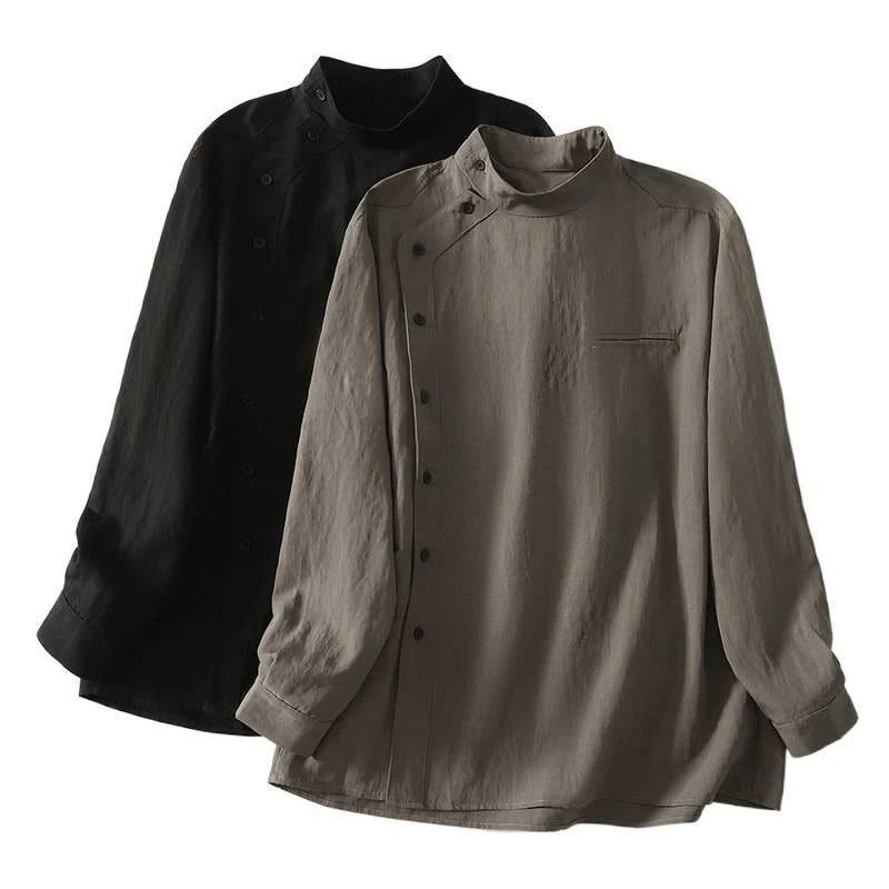 Buddha Stones Fall Stand Collar Chinese Frog-Button Simple Design Long Sleeve Women's Cotton Shirt