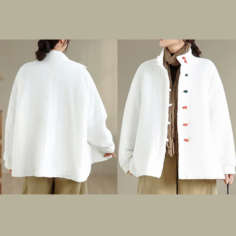 Buddha Stones Women's Winter Chinese Frog-Button Long Sleeve Cotton Thicken Jacket With Pockets