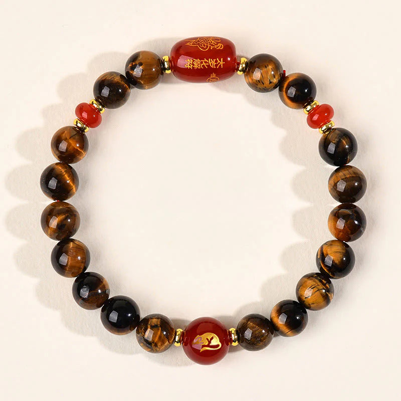 Buddha Stones 12 Chinese Zodiac Natural Tiger Eye Red Agate Protection Bracelet