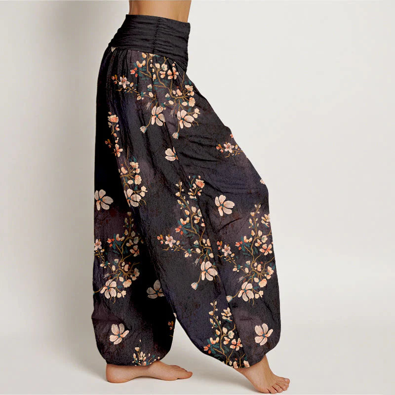 Buddha Stones Pure Cotton Cherry Blossom Women's Elastic Waist Harem Pants