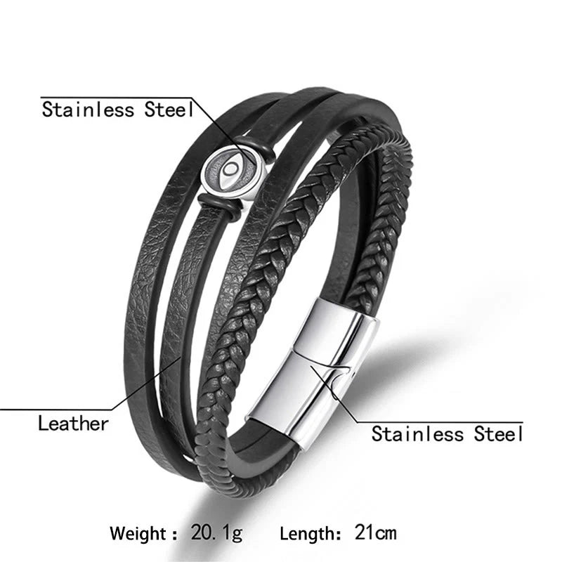 Buddha Stones Evil Eye Multilayered Braided Leather Balance Bracelet