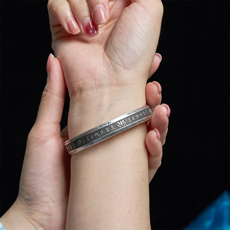 Buddha Stones Om Mani Padme Hum Heart Sutra Mantra Lotus Peace Meditation Cuff Bracelet Bangle