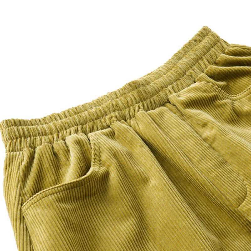 Buddha Stones Women's Fall Plain Ankle-Length Simple Design Corduroy Pants With Pockets
