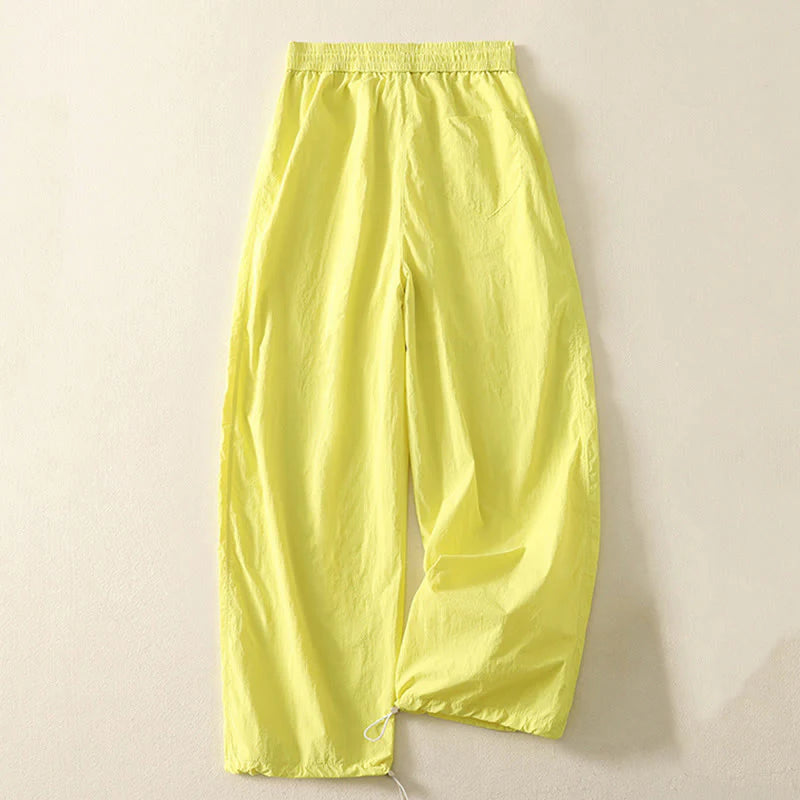 Buddha Stones Summer Vintage Plain Drawstring Cuffed Women's Pants With Pockets