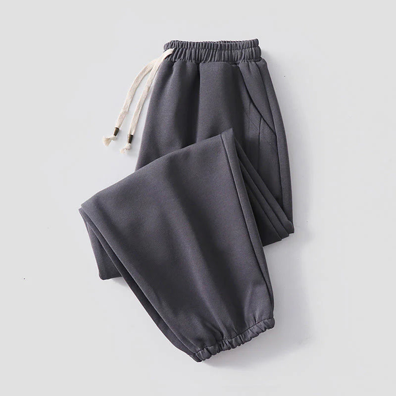 Buddha Stones Fall Winter Solid Drawstring Regular Fleece-Lined Elastic Waist Men's Cotton Harem Pants With Pockets