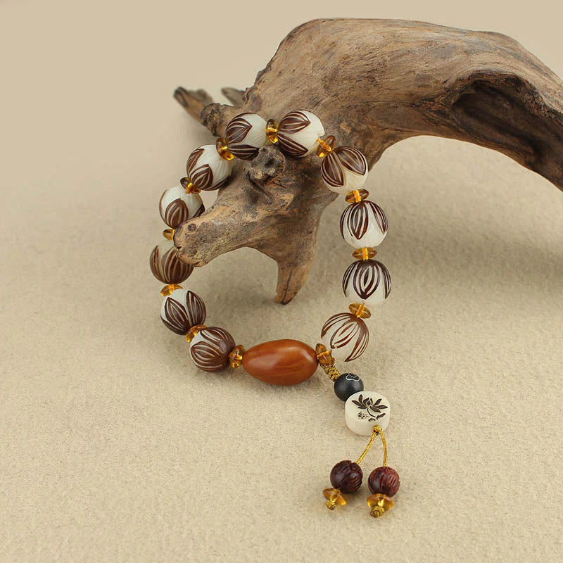 Buddha Stones Tibetan Mala White Bodhi Seed Peace Bracelet
