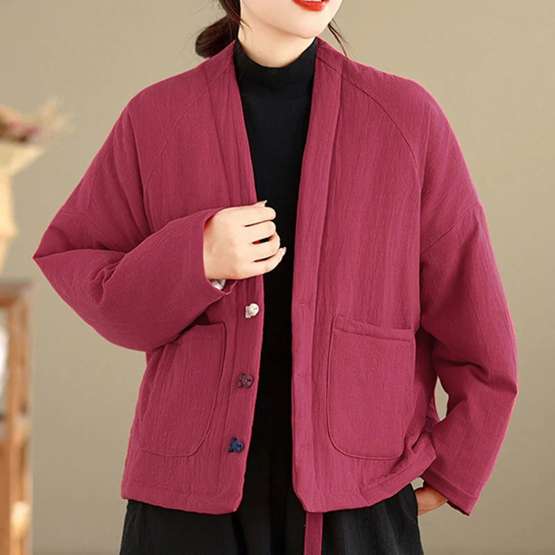 Buddha Stones Winter Long Sleeve Cotton Women's Thermal Jacket With Pockets