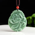 Buddha Stones Round Lotus Pattern Jade Abundance Prosperity Necklace Rope Pendant