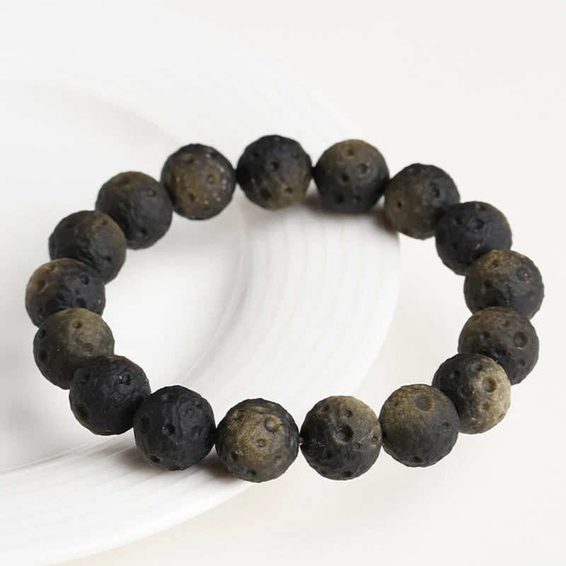 Buddha Stones Natural Silver Sheen Obsidian Gold Sheen Obsidian Round Beads Protection Bracelet