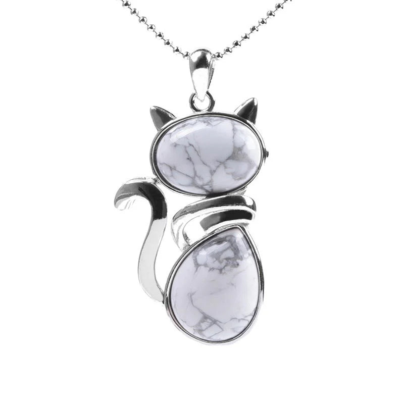Buddha Stones Cat Pattern Natural Crystal Protection Necklace Pendant (Extra 35% Off | USE CODE: FS35)