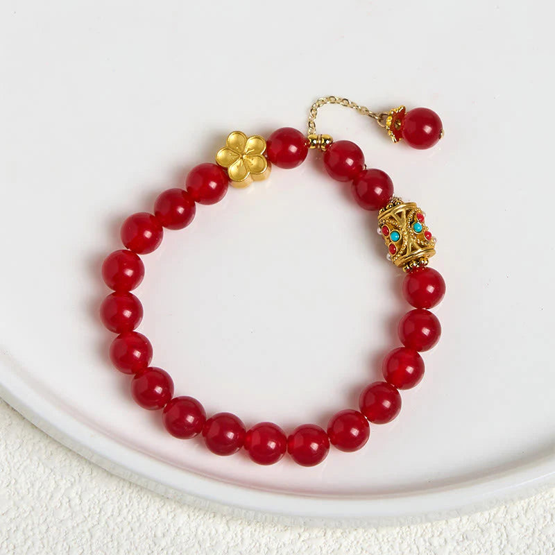 Buddha Stones Tibetan White Agate Crystal Stone Flowers Positivity Bracelet