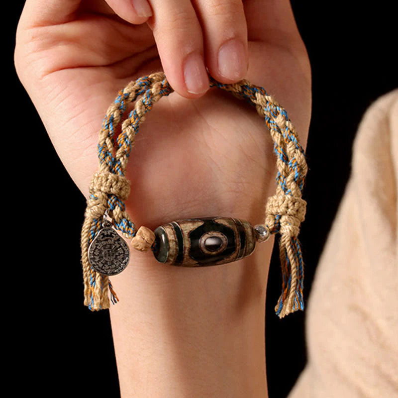 Buddha Stones Tibetan Dzi Bead Wealth  Protection Braided Bracelet