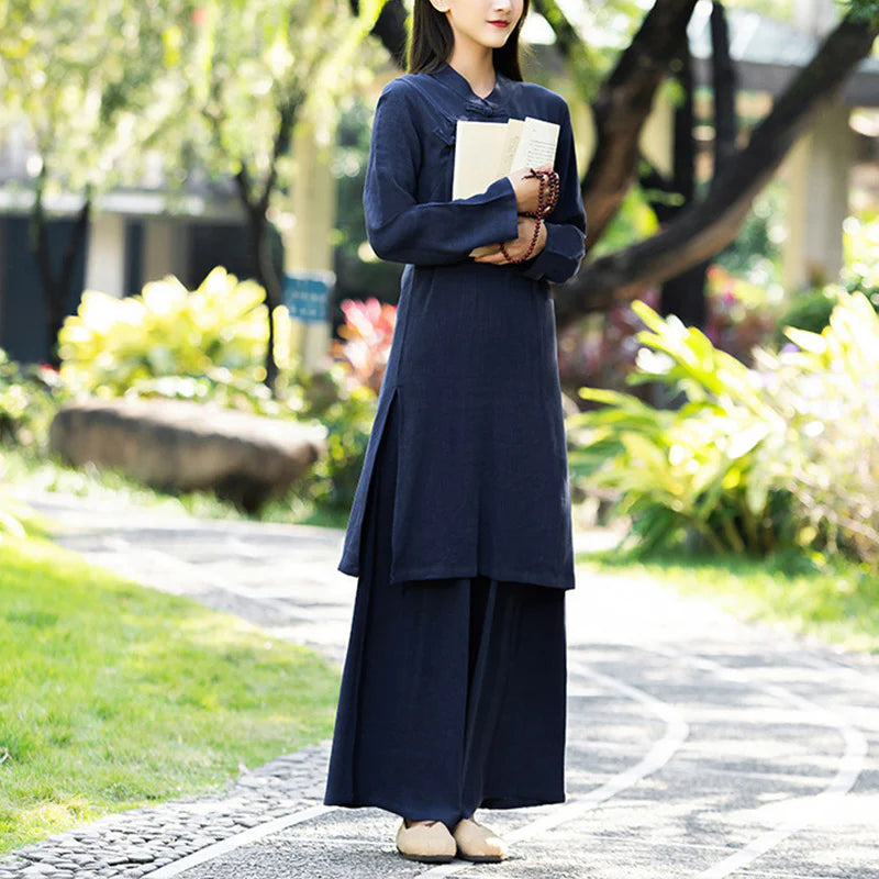 Buddha Stones 2Pcs Plain Long Sleeve Zen Yoga Clothing Meditation Clothing Top Pants Women's Set (Extra 30% Off | USE CODE: FS30)