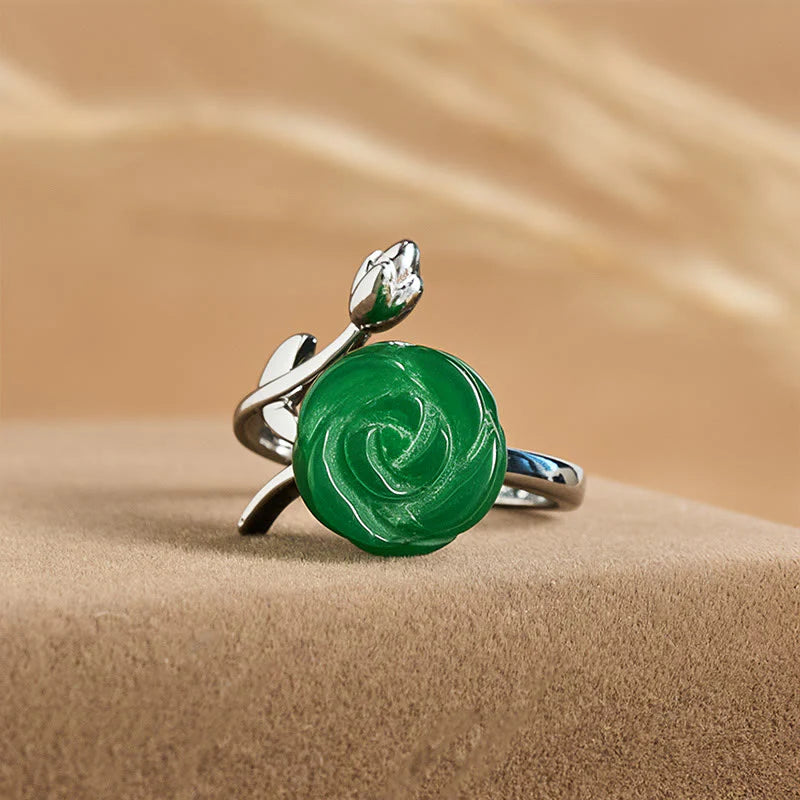 Buddha Stones Rose Green Jasper Copper Plated Silver Adjustable Balance Ring
