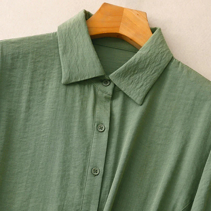 Buddha Stones Spring Fall Stand Collar Plain Long Sleeve Women's Cotton Polyester Shirt