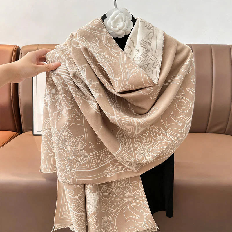 Buddha Stones Fall Pavilion Koi Fish Flowers Waves Pattern Cozy Scarf Shawl