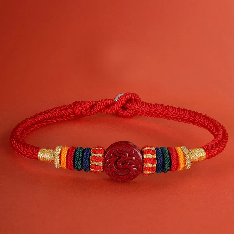 Buddha Stones Year of the Dragon 925 Sterling Silver Chinese Zodiac Cinnabar Auspicious Matches Blessing Bracelet (Extra 35% Off | USE CODE: FS35)