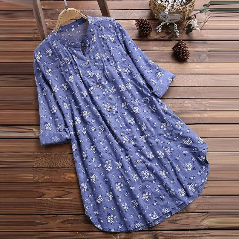 Buddha Stones Florals Buttons Long Sleeve Cotton Women's Shirt