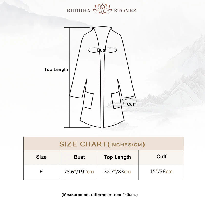 Buddha Stones Plain Design Long Sleeve Coat Zen Meditation Open Front Top Cotton Jacket
