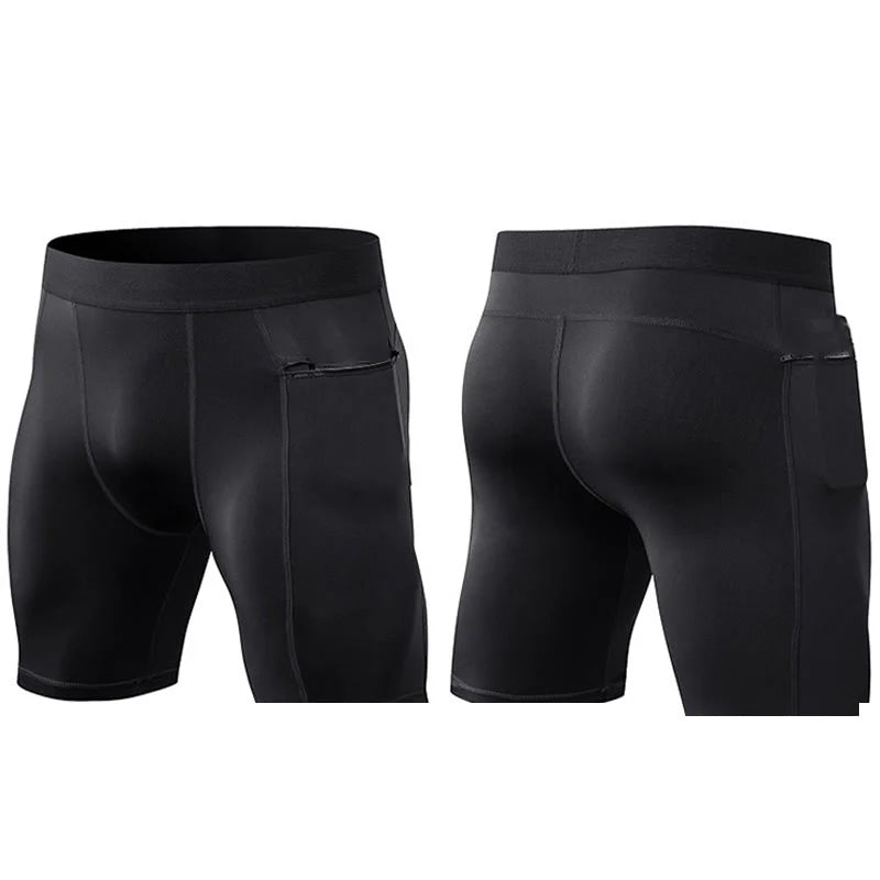 Buddha Stones Men's Tight Stretch High Elasticity Quick Dry Sports Shorts With Zipper Pockets