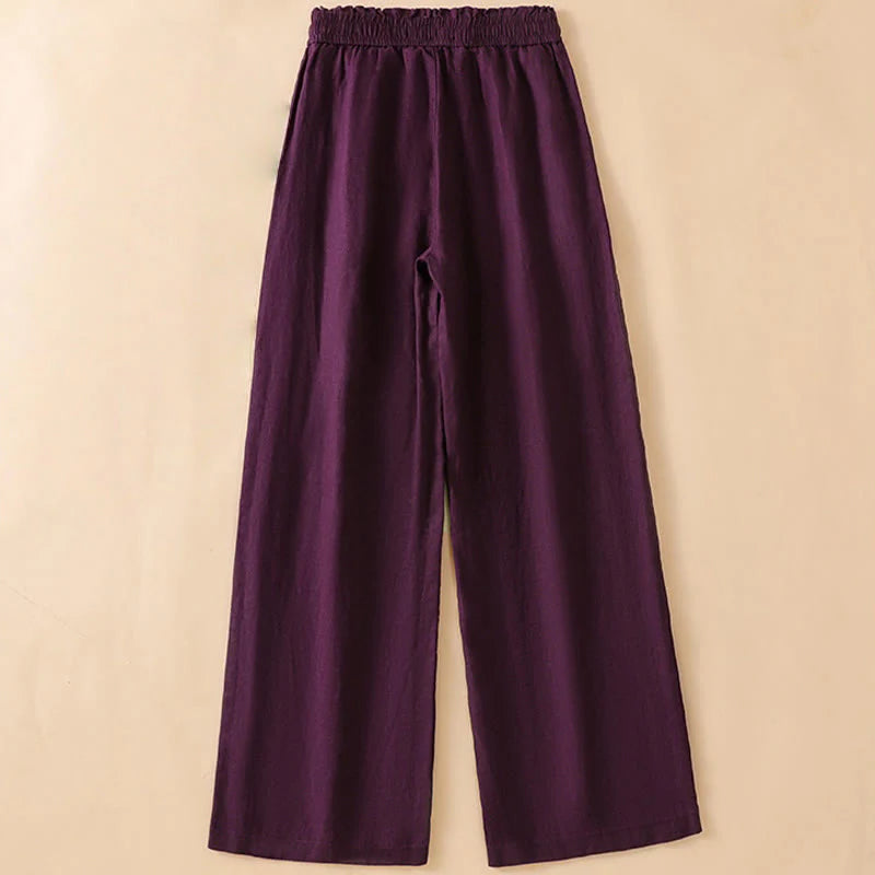 Buddha Stones Casual Straight Leg Design Cotton Women's 7-8 Length Wide Leg Pants With Pockets