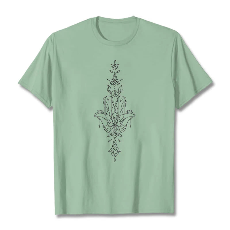 Buddha Stones Hamsa Hand Lotus Flower Pattern Tee T-shirt