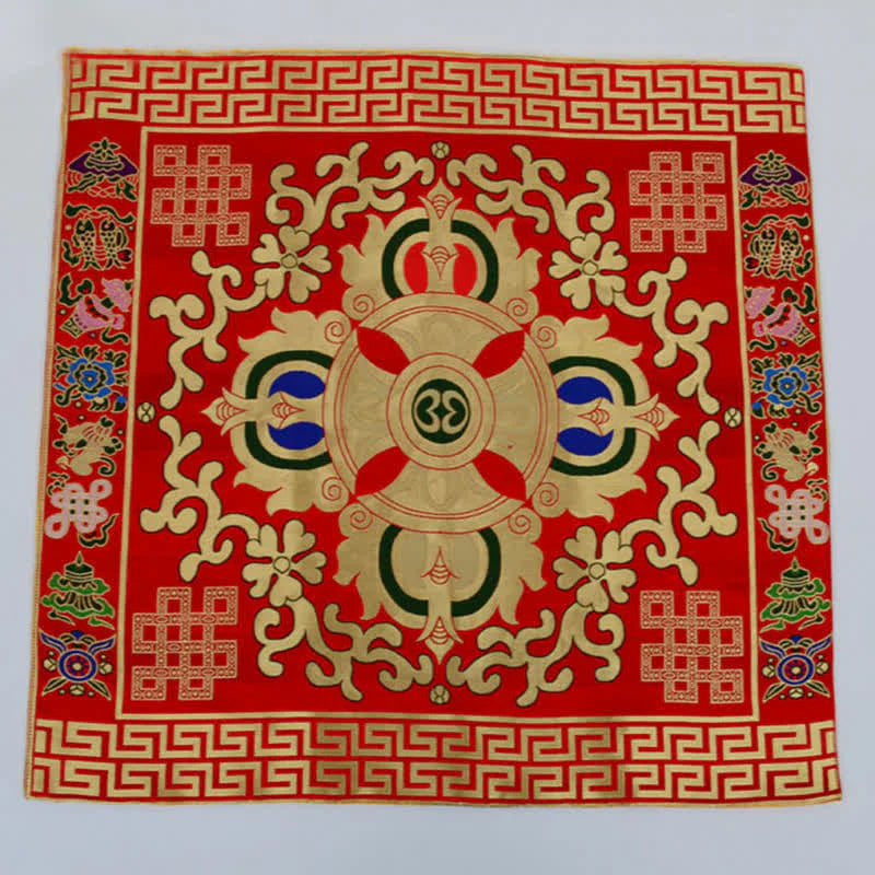 Buddha Stones Flower Endless Knot Prayer Altar Mat Healing Meditation 8 Auspicious Symbols Mat Table Runner