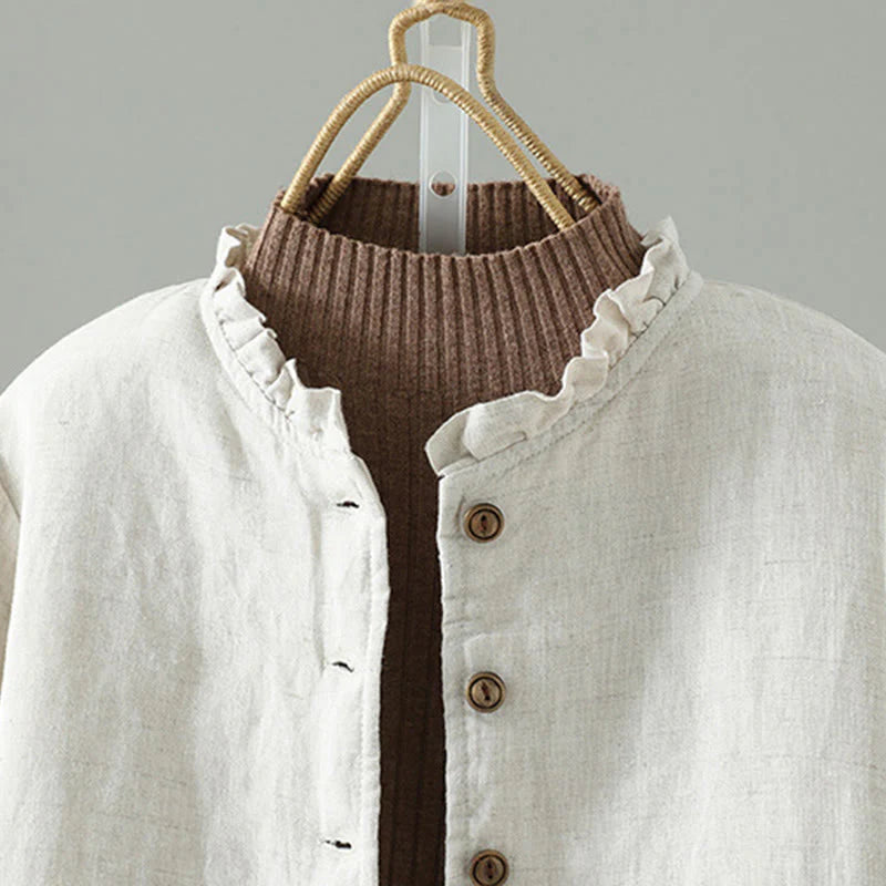 Buddha Stones Casual Buttons Women's Long Sleeve Cotton Jacket With Pockets
