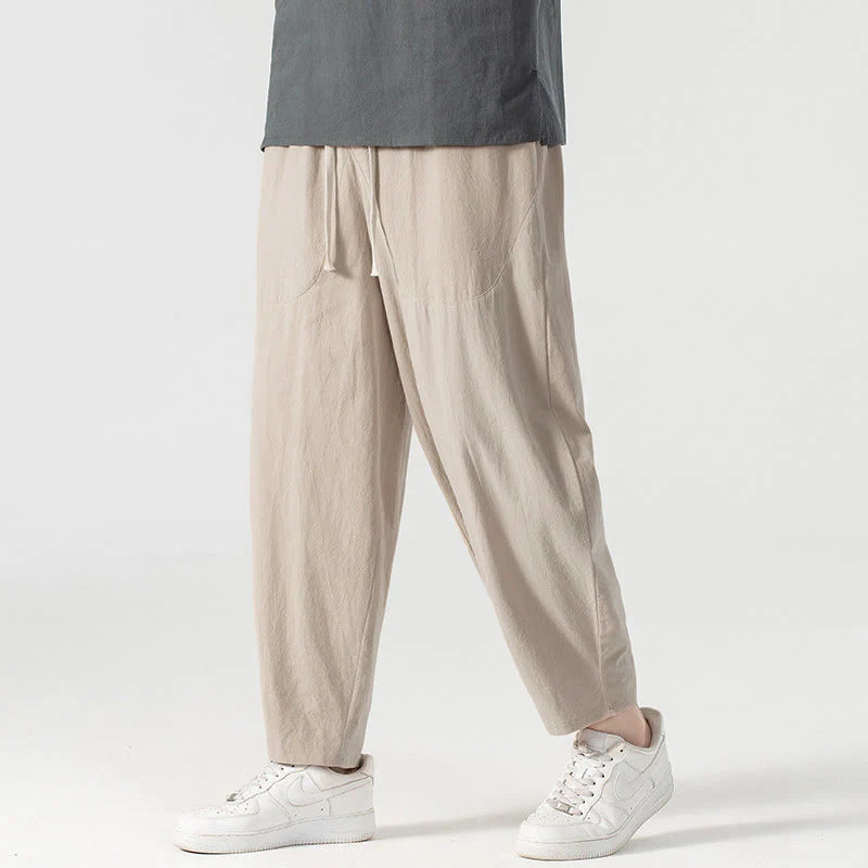 Buddha Stones Spring Fall Solid Color Drawstring Men's Ankle-Length Harem Pants With Pockets